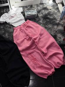 Rovax Celana Sweatpants Wanita Motif Huruf Kasual Serbaguna untuk Pemakaian Sehari-hari - Berwarna merah muda - View 1