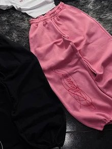 Rovax Celana Sweatpants Wanita Motif Huruf Kasual Serbaguna untuk Pemakaian Sehari-hari - Berwarna merah muda - View 5