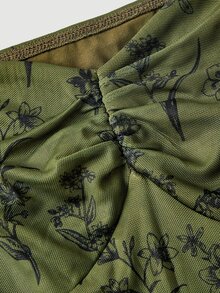 SHEIN MOD Women's Floral Print Pleated Casual Party Mini Dress - Army Green - View 7