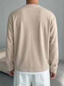 DAZY Men's Long Sleeve 2 In 1 T-Shirt, Plain Velvet Fabric, Apricot Body With White Fabric Hem And Collar, Spring/Autumn - Apricot - View 2