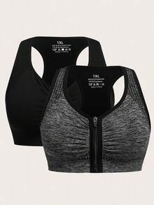 Velisys Velisys Plus Size Women's Zipper Front Everyday Fitness Sports Bra - Multicolor - View 5
