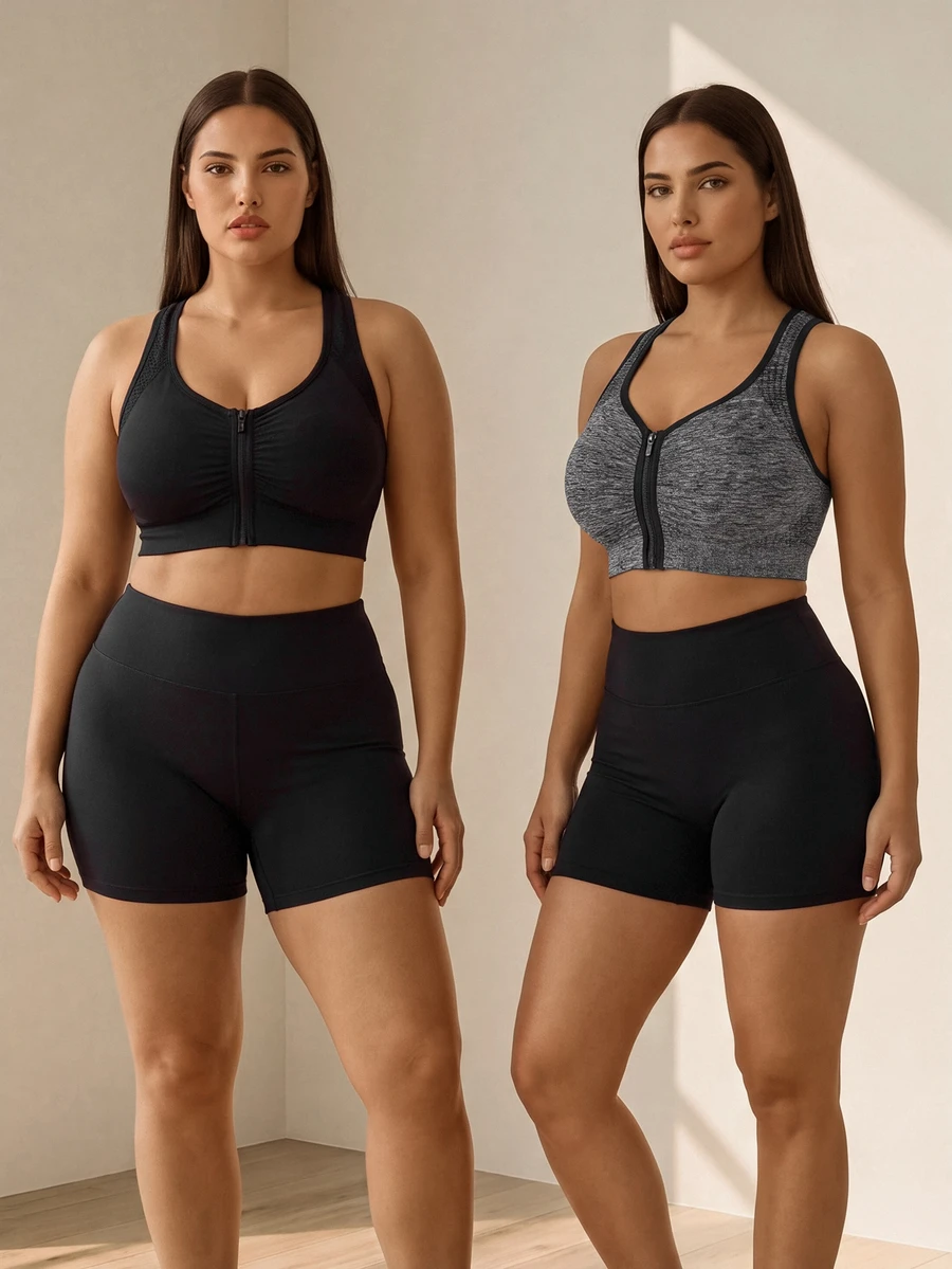 Velisys Velisys Plus Size Women's Zipper Front Everyday Fitness Sports Bra - Multicolor - View 1