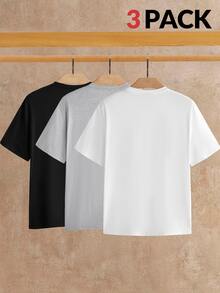 HIMLAND Men's Summer Casual Versatile Solid Color Short Sleeve T-Shirt 3 Pieces Set - Multicolor - View 4