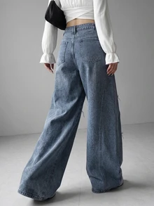 FRIFUL Women's Korean Style Streetwear Y2k Cute Bow Decor Rhinestone Loose Fit Denim Jeans Everyday School Dark Wash Summer - Blue - View 2