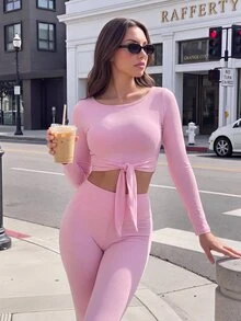 SHEIN Sports Women Sports Tees Tanks Gym Light Pink Autumn Sporty Athletic - Pink - View 5