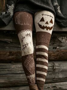 Breezaya Plus-Size Women's High-Waisted Halloween-Print Leggings, Suitable For Everyday Wear - Multicolor - View 1