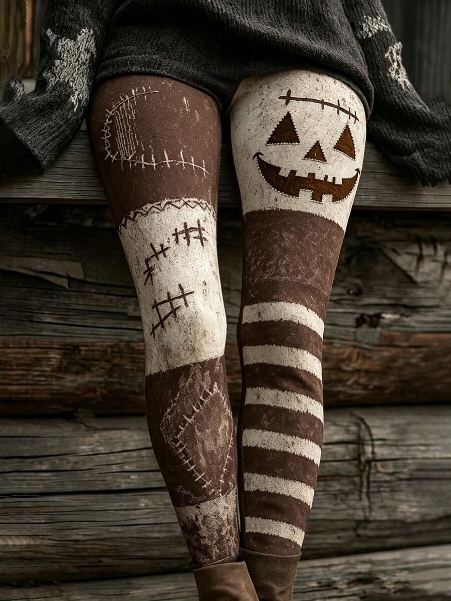 Breezaya Plus-Size Women's High-Waisted Halloween-Print Leggings, Suitable For Everyday Wear - Multicolor - View 1