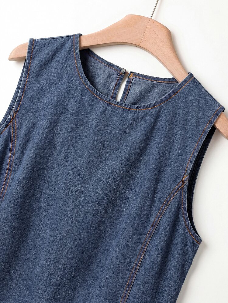 EMERY ROSE EMERY ROSE Women's Vacation Casual Vest Long Pants Denim Set Summer Everyday Going Out Blue - Dark Wash - View 5