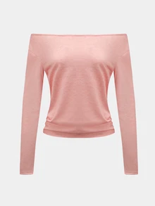 SHEIN Sports Women's Solid Color Minimalist Sporty Athleisure Long Sleeve Off-Shoulder Sports T-Shirt Workout Gym Dusty Pink Autumn - Dusty Pink - View 6