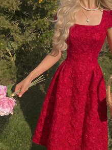 Women Midi Dresses - Red - View 5