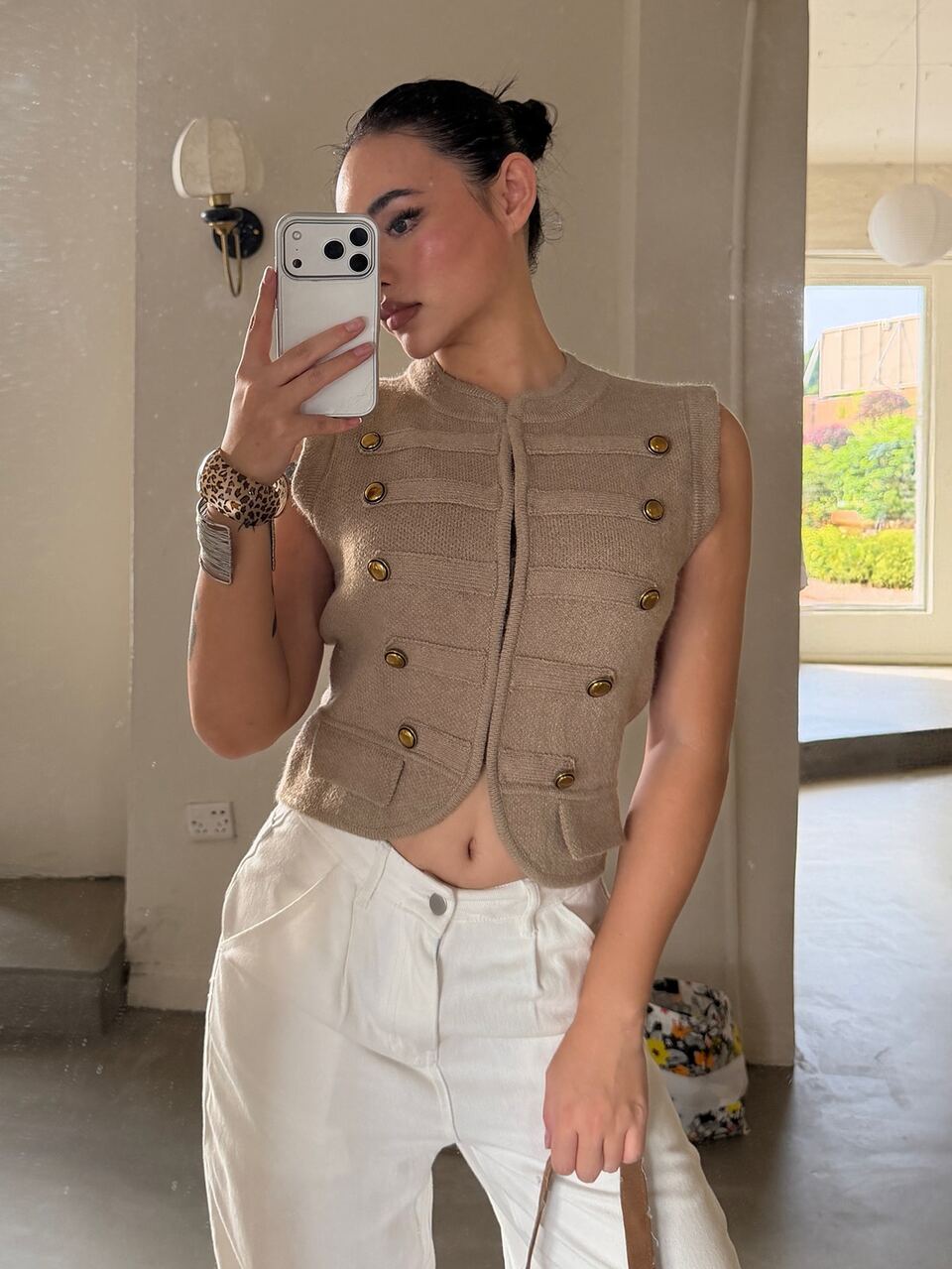 Women's Button Design Zipper Front Vest Cardigan Fall
