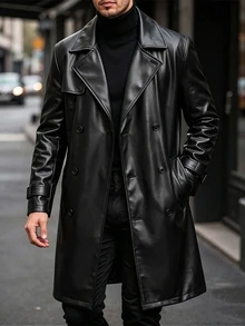 Manfinity Mode Men Double Breasted Belted Trench Coat - Black - View 8