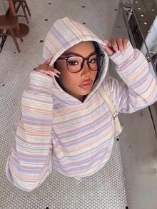 Muchica Sweatshirt Berkerudung Kasual Bergaris untuk Wanita, Serbaguna, untuk Pemakaian Sehari-hari - MultiWarna - View 4