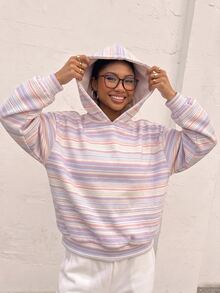 Muchica Sweatshirt Berkerudung Kasual Bergaris untuk Wanita, Serbaguna, untuk Pemakaian Sehari-hari - MultiWarna - View 5