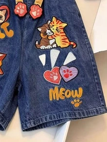 Dekonique Dekonique Women's Loose Casual Denim Effect Shorts With Cartoon Animal Pattern - Multicolor - View 5