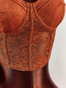 Amplova Romantic Vintage Boho Style Low-Cut Lace Sheer Sexy Slim Plus Size Women Tank Top - Multicolor - View 6