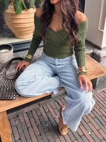 Aloruh Women's Solid Color Casual Versatile Daily Wear Long Sleeve Sweater - Green - View 4