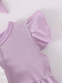 SHEIN Playful Pals 3pcs/Set Baby Girls' Casual Butterfly Print Romper With Headband - Multicolor - View 5