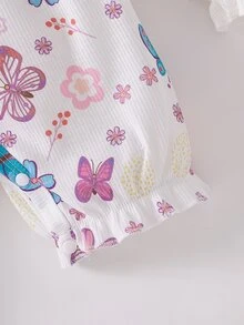 SHEIN Playful Pals 3pcs/Set Baby Girls' Casual Butterfly Print Romper With Headband - Multicolor - View 8