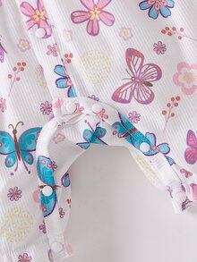 SHEIN Playful Pals 3pcs/Set Baby Girls' Casual Butterfly Print Romper With Headband - Multicolor - View 7
