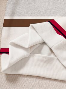 SHEIN Playful Pals 2件組嬰兒男寶寶條紋長袖上衣＋圖案素色長褲家庭套裝 - 咖啡棕 - 查看 5