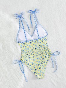 Swim Mod 春假新款女士印花随机颜色侧系带性感优雅度假简约连体泳衣 - 彩色 - 查看 3