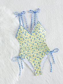 Swim Mod 春假新款女士印花随机颜色侧系带性感优雅度假简约连体泳衣 - 彩色 - 查看 5