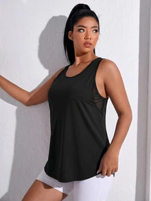 SHEIN Unity Plus Size Women's Solid Color Simple Everyday Jacquard Sports Vest - Black - View 7