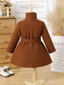 Young Girls Overcoats, Y2k, Y2k Tops, Fall Clothes, Winter Brown Stand-Collar Elegant Coat - Brown - View 2