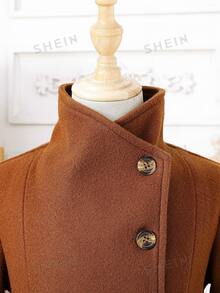 Young Girls Overcoats, Y2k, Y2k Tops, Fall Clothes, Winter Brown Stand-Collar Elegant Coat - Brown - View 4