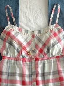 Sundraya 女款夏季韓風甜美優雅格紋領蕾絲飾邊百搭收腰鈕扣修身細肩帶背心 - 彩色 - 查看 8