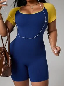 SHEIN Unity Plus Size Women Seamless Short Sleeve Jumpsuit - Multicolor - View 6