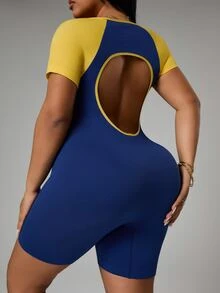 SHEIN Unity Plus Size Women Seamless Short Sleeve Jumpsuit - Multicolor - View 4