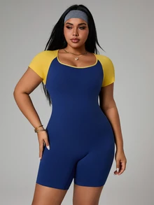 SHEIN Unity Plus Size Women Seamless Short Sleeve Jumpsuit - Multicolor - View 2