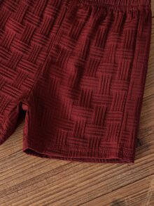 Souflis Souflis Baby Boy, Navy Blue Horse Print Summer Jacquard Polo Collar Short-Sleeved Short Pants Two Pieces Set. - Burgundy - View 7
