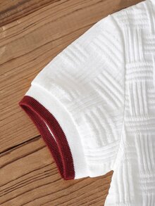 Souflis Souflis Baby Boy, Navy Blue Horse Print Summer Jacquard Polo Collar Short-Sleeved Short Pants Two Pieces Set. - Burgundy - View 6