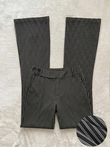 Attitoon Celana Panjang Wanita Model Flare dengan Kancing di Pinggang dan Motif Garis-garis - Hitam - View 2