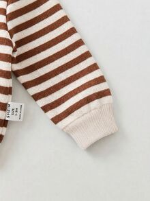 SHEIN LMoss Kids 新生兒秋冬可愛針織條紋卡通圖案長袖衛衣 3件組（上衣與褲子分開銷售） - 棕色 - 查看 4