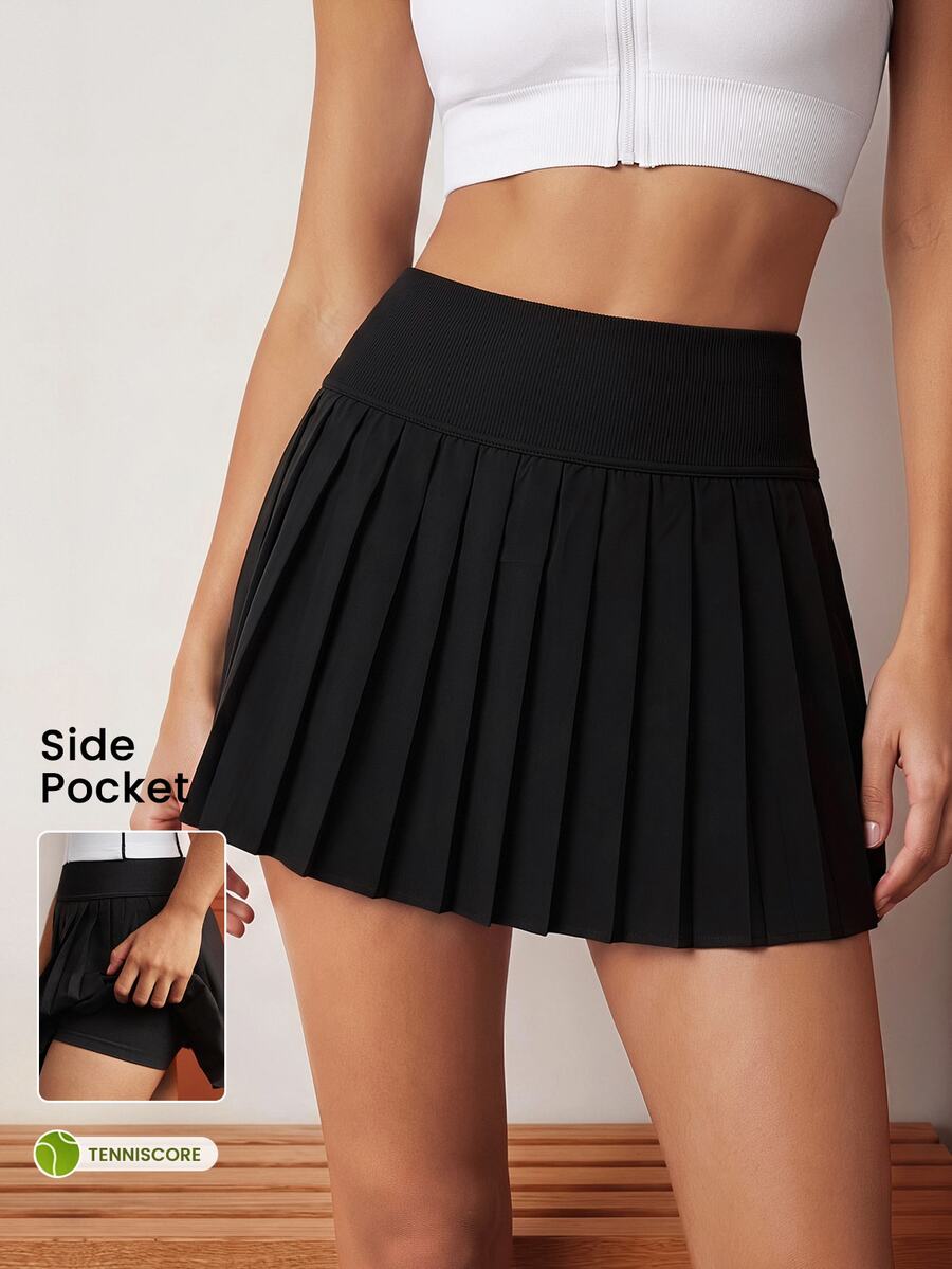 CourtClass CourtClass Solid Color Pleated Tennis Skort - Black - View 1