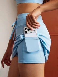CourtClass CourtClass 女款簡約百搭綁帶口袋運動軟裙褲 健身籃球 嬰兒藍 夏季 - 淺藍色 - 查看 3