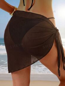 SHEIN Swim 1pc Coffee Color Vacation Fashionable Summer Beach Cover-Up Skirt - Coffee Brown - View 2