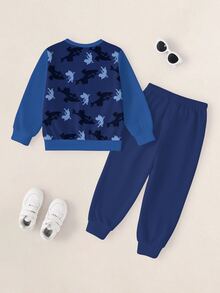 TOM & JERRY X SHEIN Casual set för ung pojke med långärmad sweatshirt med bokstavstryck och byxor - Vitt - Visa 2