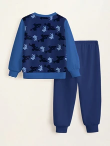 TOM & JERRY X SHEIN Casual set för ung pojke med långärmad sweatshirt med bokstavstryck och byxor - Vitt - Visa 8