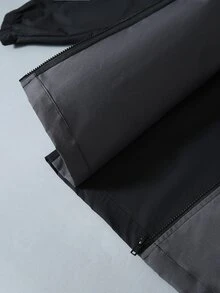 SHEIN 兒童 2 件組青少年男孩休閒運動圖案拼色連帽外套與長褲套裝，適合學校、日常休閒、度假、運動，秋冬穿著 - 黑色 - 查看 6