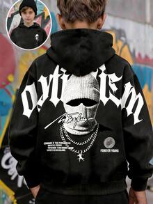 SHEIN 青少年男孩嘻哈時尚字母印花長袖秋季運動衫 - 黑與白 - 查看 7