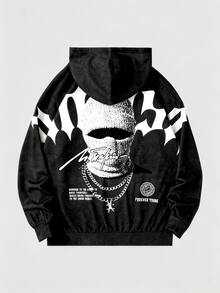 SHEIN 青少年男孩嘻哈時尚字母印花長袖秋季運動衫 - 黑與白 - 查看 2