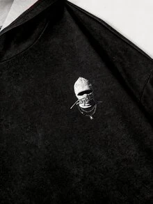 SHEIN 青少年男孩嘻哈時尚字母印花長袖秋季運動衫 - 黑與白 - 查看 6