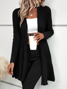 SHEIN LUNE كارديجان رسمي كاجوال بتصميم كشكش الذيل، بأكمام طويلة - الأسود - مشاهدة 3