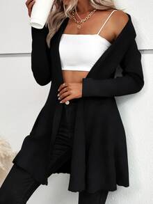 SHEIN LUNE كارديجان رسمي كاجوال بتصميم كشكش الذيل، بأكمام طويلة - الأسود - مشاهدة 5