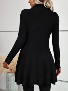 SHEIN LUNE كارديجان رسمي كاجوال بتصميم كشكش الذيل، بأكمام طويلة - الأسود - مشاهدة 2